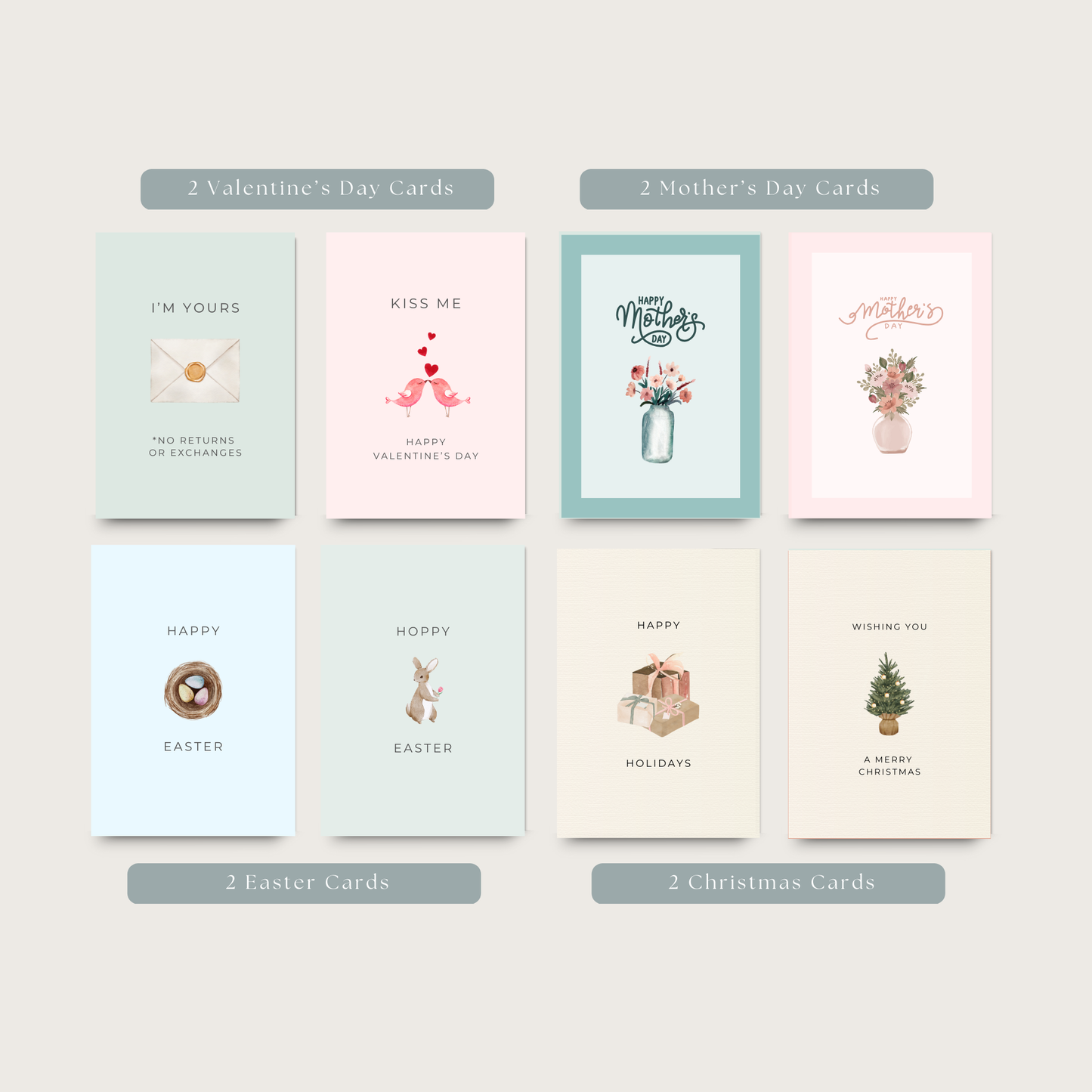 Mini Cards Valentines Day Mothers Day Easter Christmas