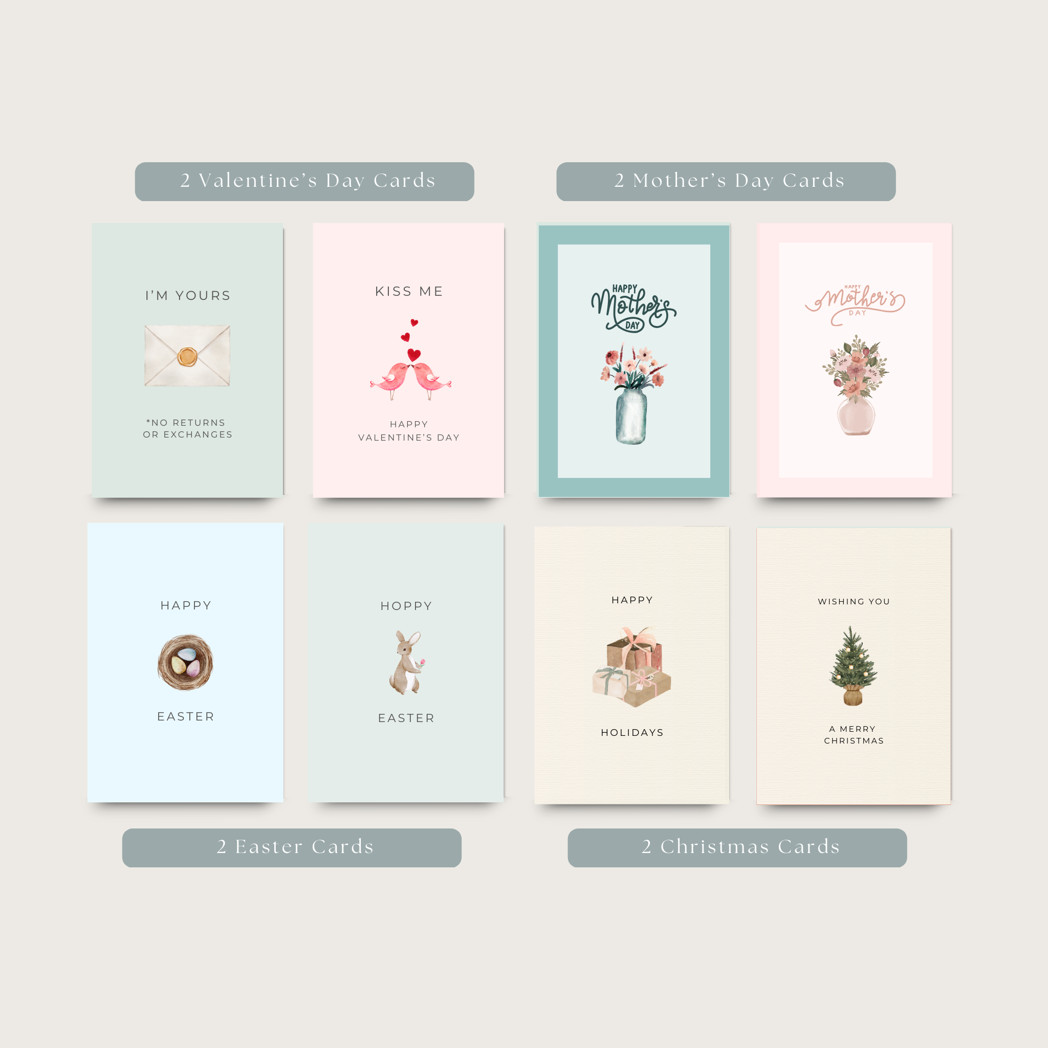 Mini Cards Valentines Day Mothers Day Easter Christmas